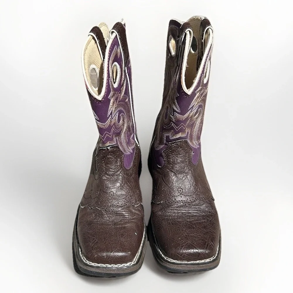 Lil Durango Kids BT386 Brown Purple Western Cowboy Boots Girls Size 4.5 M